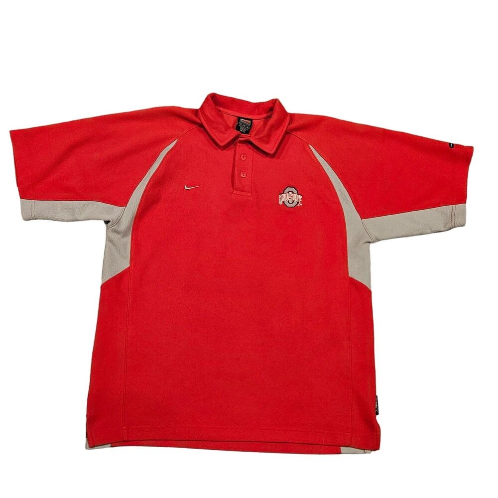 Ohio State OSU Nike Team Dri-Fit Short Sleeve Red Gray Polo Shirt Size Medium